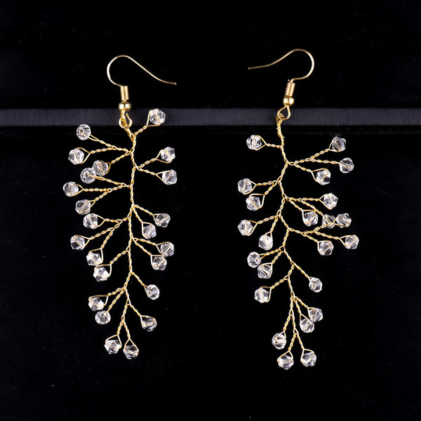 Bride Earrings Handmade Bride Crystal Earrings White Long-style European and American Earrings Wedding Garment Accessories