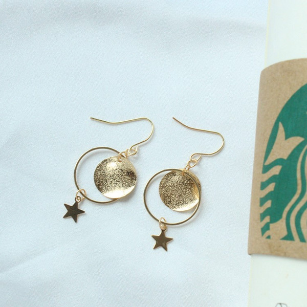 Korean girl heart sparkle five pointed star Earrings long circle earrings earrings Korean female wholesale manufacturers