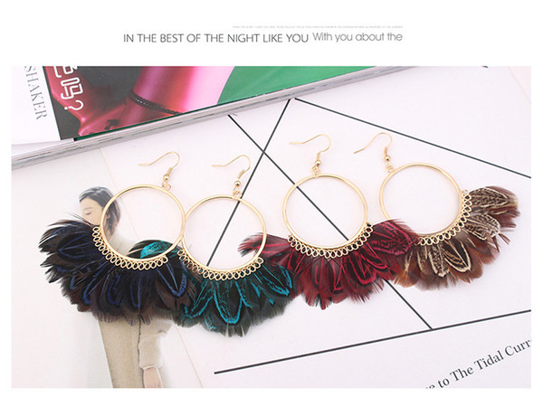 Yiwu fashion new Korean version personality exaggeration retro ring peacock feather fringe Baitao female Earrings Jewelry