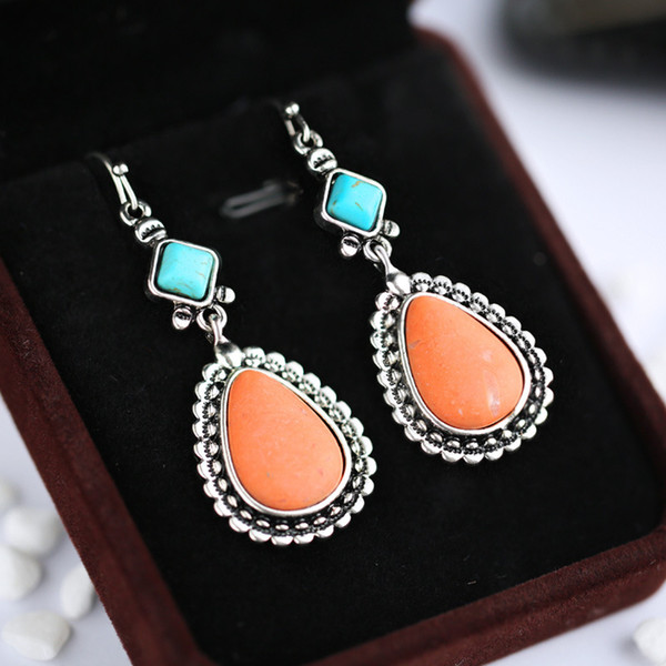 Wih's cross-border new earrings are popular in retro Taiyin Black Water Drop Earrings, long women's earrings and jewelry