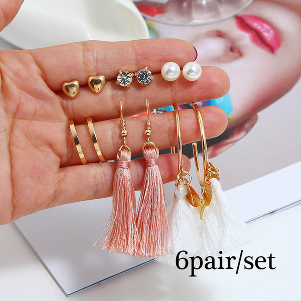 6Pairs/set Simple Fashion Gold Earrings Set Cute Tassel Earrings For Women Bohemia Creative Geometry Women Stud Earrings