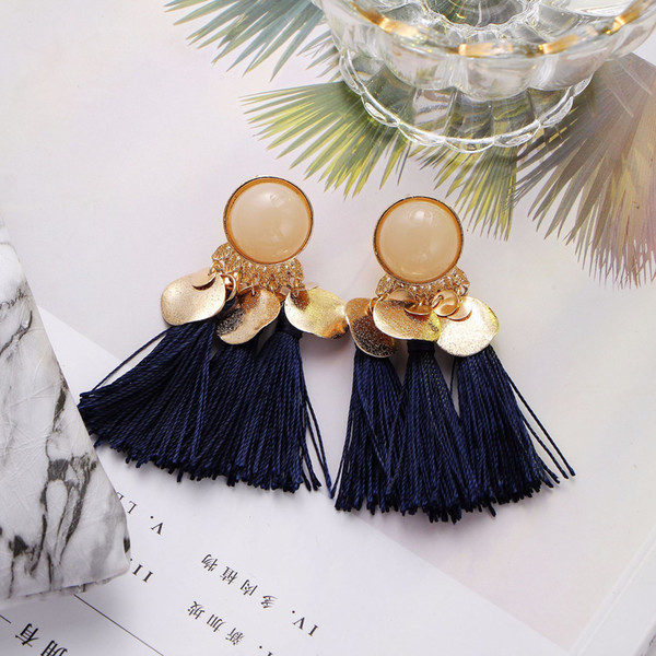 Cross border European and American exaggerated alloy resin tassel Stud Earrings Bohemia style earrings