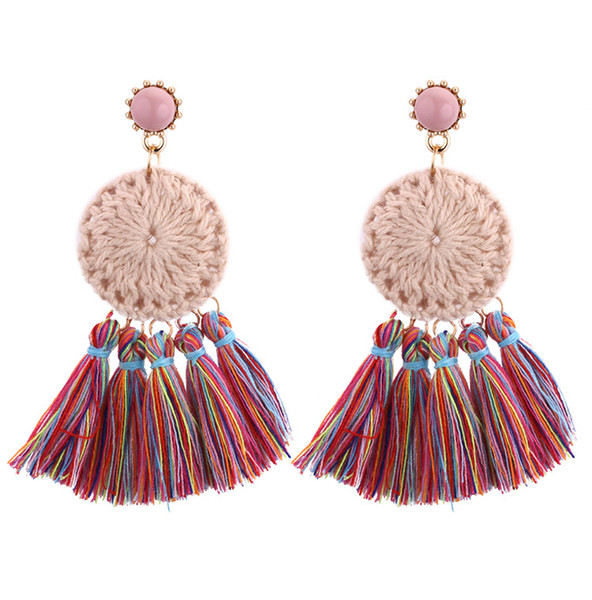 Cross-border hot selling new Korean version fashionable national style personality wool knitted round cake tassels Earrings Jewelry