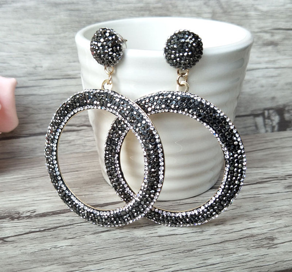 Round shape big charm handmade Earring pave Black rhinestone dangle earring for women jewelry ER357