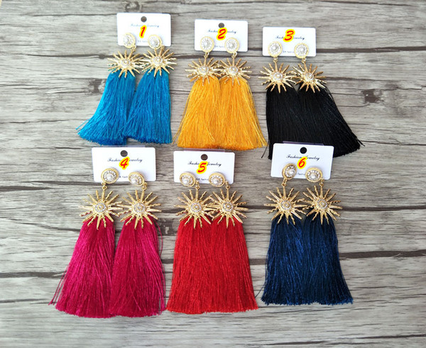 Wholesale long Cotton tassel Dangle earring pave pearl charm earring fashion Handmade Soft Bohemia Women jewelry ER621