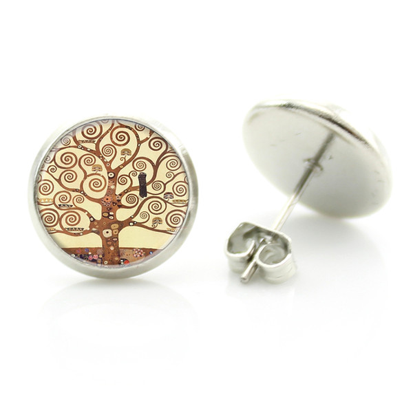 TAFREE vintage glass cabochon tree of life stud earrings exquisite fashion women charms life tree jewelry Mother's Day gift D934