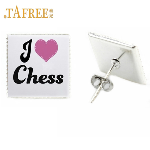 TAFREE Medieval game chess square stud earrings chess rocks earring I love chess stud earring fashion gift jewlery CH67