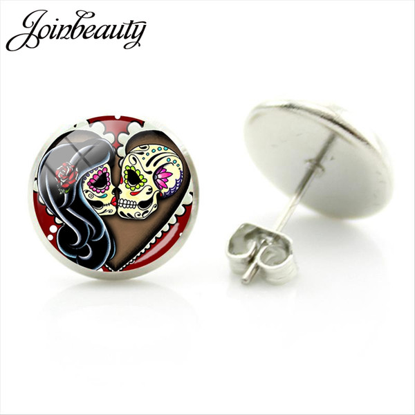 TAFREE Skeleton Stud Earrings Rock Punk Skull Earrings Wholesale Price Halloween Party Fashion Retro For Women Jewlery A651