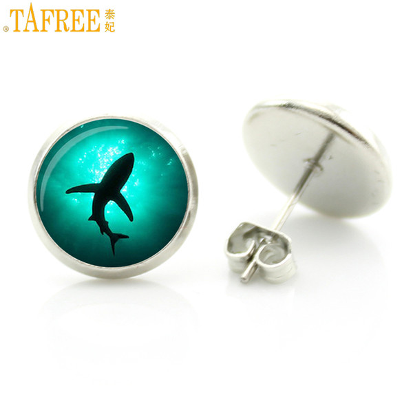 TAFREE fashion marine life women stud earrings novelty ocean sea animal art shark crab octopus turtle fish charms jewelry D1020