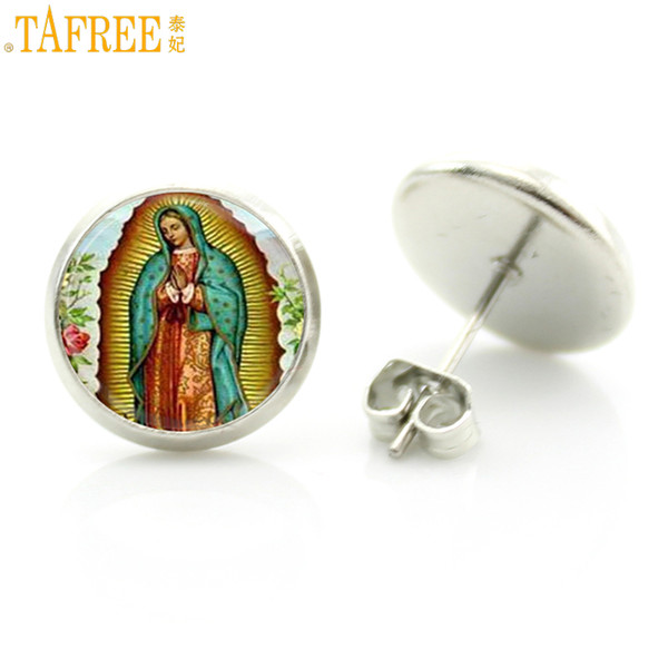 TAFREE trendy women Stud Earrings our lady of Guadalupe Jewelry Virgin Mary Christian Jesus Buddhist Buddha earrings D1010