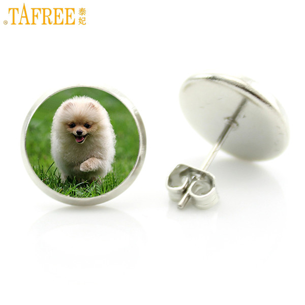 TAFREE trendy cute dog photo jewlry lovely pet dog lover gifts fashion women glass cabochon stud earrings high quality D1296