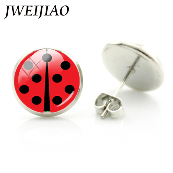 TAFREE Ladybug Stud Earrings Glass Gems Circle Round Insect Earring For Women Girls Ladybug Ear Jewelry Wedding Xmas Gift LB01