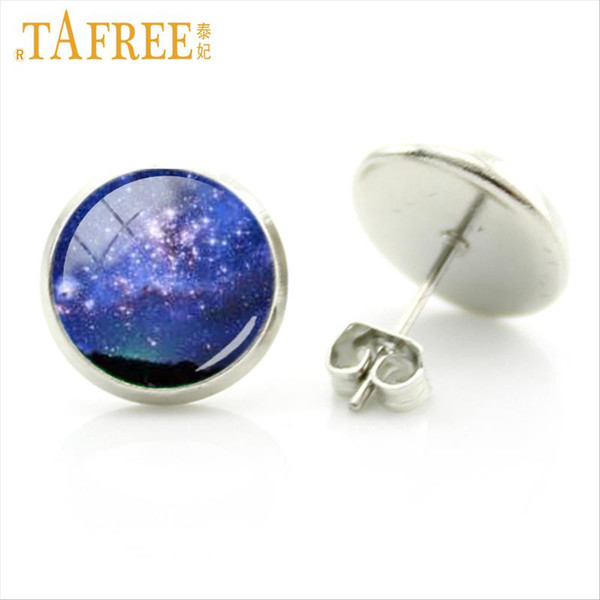 TAFREE elegant charming Galaxy nebula stud earrings outer space nebulae women earrings for bridal wedding party jewelry MO73