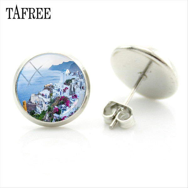 TAFREE Santorini Island Stud Earrings hot sale cute Earrings for women 2018 new Greece picture high quality Jewelry FA422