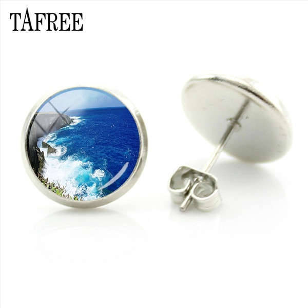 TAFREE Saipan Scenery Stud Earrings Beautiful View New Fashion Novelty Art Pattern Earrings Women Girls Party Wedding GIfts Jewelry FA119