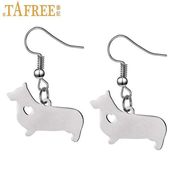 TAFREE super cute corgi puppy dog pendant women dangle earrings Germany Dachshund sausagedog drop earring 2018 new jewelry SKU09