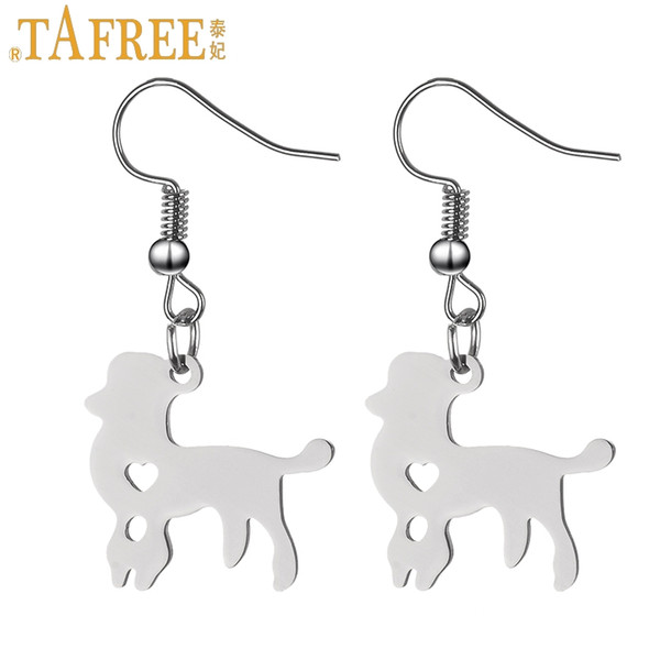 TAFREE mini cute dog pendant drop earrings stainless steel Germany Poodle love dog women dangle earrings party jewelry SKU06