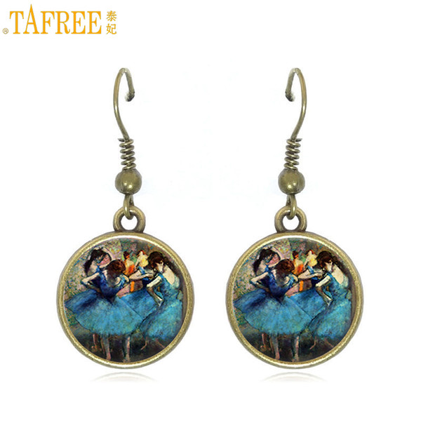 TAFREE vintage women charms dangle earrings jewlery retro Degas Dancers ballerina drop earrings ballet dance class gifts CT123