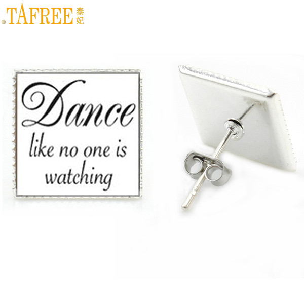 TAFREE fashion dancers jewelry Dance like no one is watching stud earrings love dancing women charms music notes gifts AA137