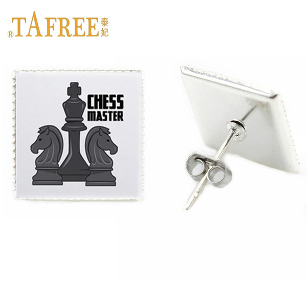 TAFREE International world Chess square stud earrings for women silver plated chess horse stud earring trend gift jewlery CH23