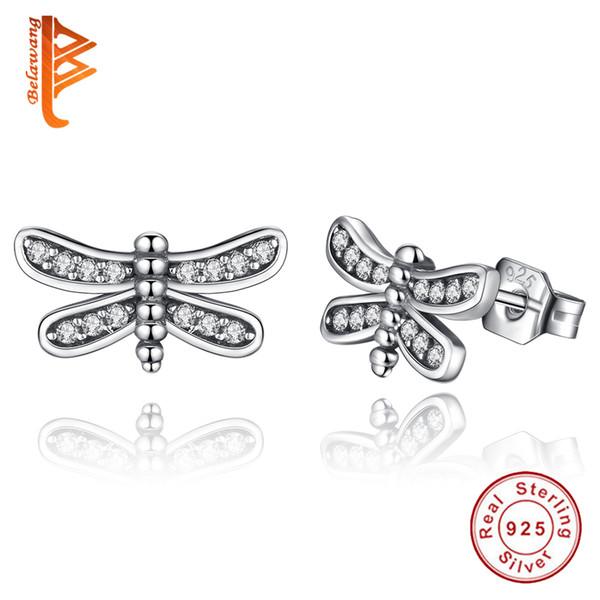 BELAWANG Presents 925 Sterling Silver Petite Dragonfly Stud Earrings Clear CZ Compatible with Jewelry Special Store