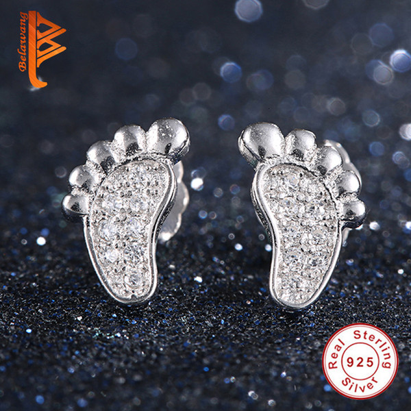 BELAWANG New Arrival Earings Fashion Jewelry Real 925 Sterling Silver Cute Footprints Stud Earrings For Women High Quality Elegant Style