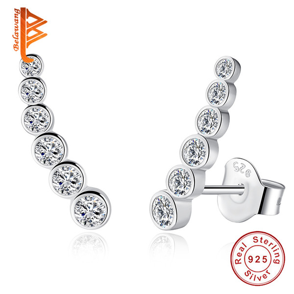 BELAWANG 925 Sterling Silver Tennis Stud Earrings with White Cubic Zircon Round Austria Crystal Earrings Women Jewelry Gift Free Shipping