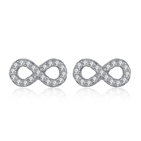 BELAWANG Real 925 Sterling Silver Earrings with Micro Pave CZ Crystal Infinity Stud Earrings For Women Forever Love Jewelry Wedding Gift