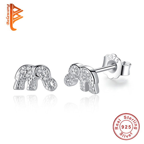 BELAWANG Women's 100% 925 Sterling Silver Earrings Jewelry Fashion Cute Tiny Animal Elephant CZ Stud Earring Gift for Girls Friend Wholesale