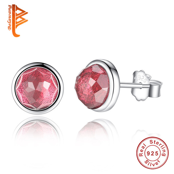 BELAWANG New Design for Women Noble 925 Sterling Silver Stud Earrings 12 Colors Crystal Stone Earrings Fashion Jewelry Wholesale