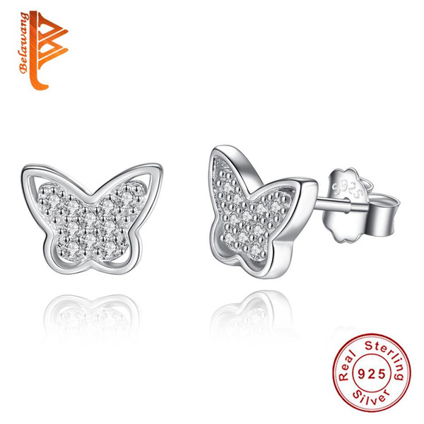 BELAWANG New Sterling Silver Butterfly Earrings Korean Women's Lovely Delicate Stud Earring Butterfly 925 Jewelry Anniversary Gift Wholesale