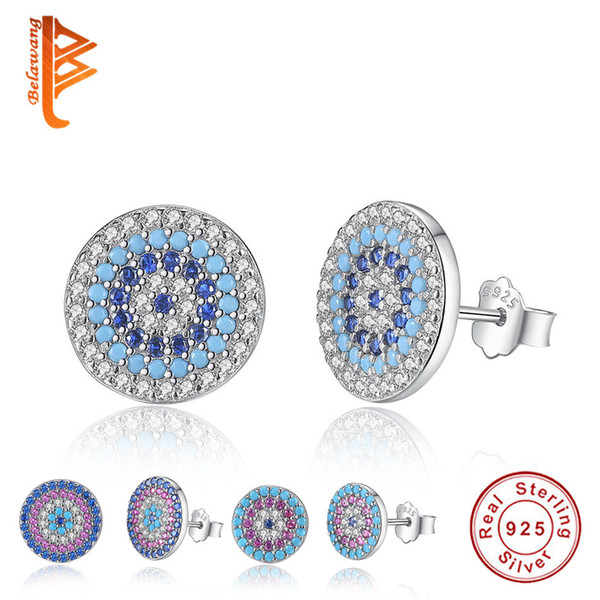 BELAWANG 3 Styles 925 Sterling Silver Evil Eye Stud Earrings Clear Crystal Earrings for Women Fashion Jewelry Accessories Gift Free Shipping