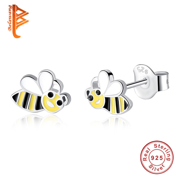 BELAWANG Enamel Cartoon Bee Children Earrings 925 Sterling Silver Honeybee Shape Stud Earrings for Women Fashion Jewelry Gift Free Shipping