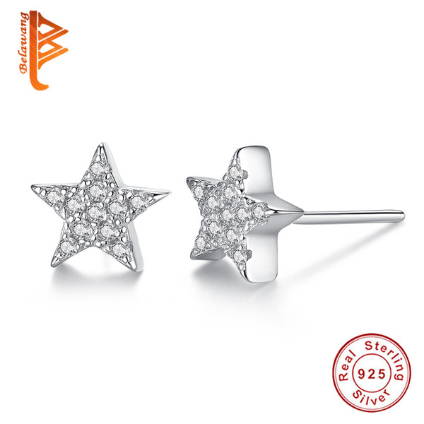 BELAWANG Clear Cubic Zirconia Crystal Wishing Star Shape Earrings 925 Sterling Silver Stud Earring for Women Ladies Fashion Jewelry Wholesa