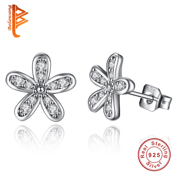 BELAWANG 100% 925 Sterling Silver Earrings Darling Daisies Stud Earrings For Women Wedding Anniversary Jewelry Authentic Fashion Gift