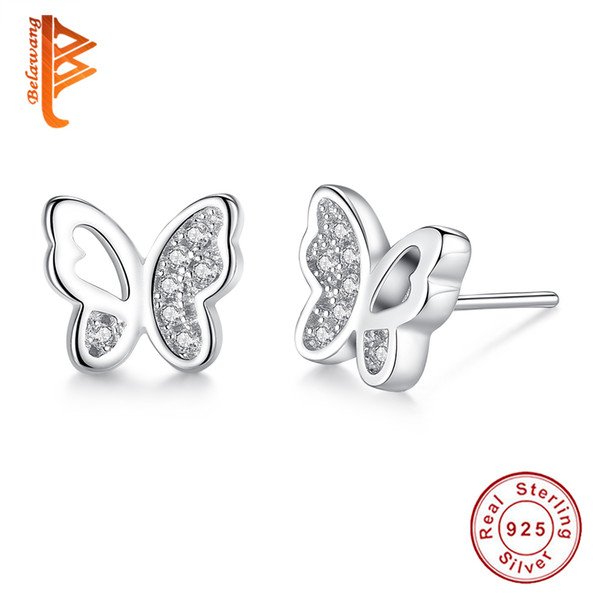 BELAWANG Fashion Butterfly Design 925 Sterling Silver Earrings Cubic Zircon Stud Earring for Women Silver 925 Jewelry Anniversary Gift