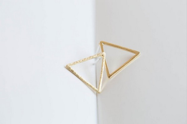 2018 Fashion Triangle frame stud earrings Gold-color/silver plated/rose Gold-color stud earrings wholesale free shipping