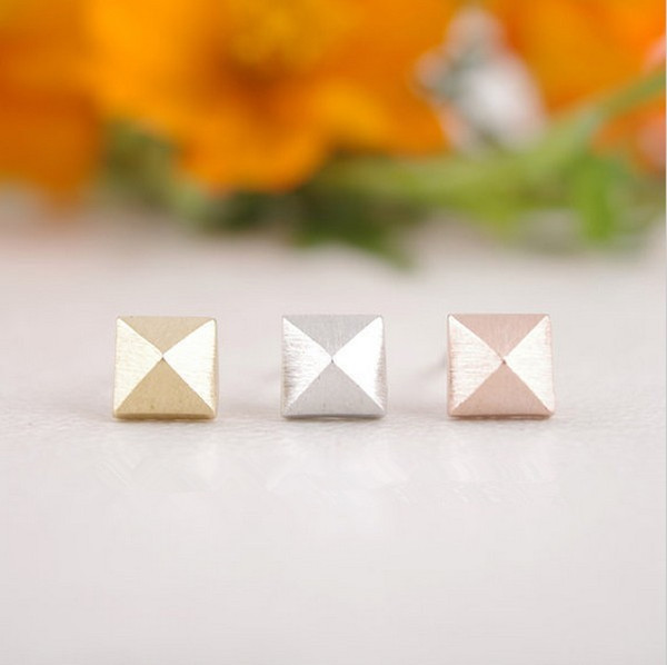 The latest elementsn tetrahedron stud earrings gold silver rose gold plating stud earrings swholesale free shipping