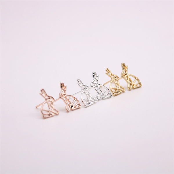 Fashion Origami Barney Rabbit silver studs earrings Jewelry For Women wholesale free shipping Cute design latest version of the earrings