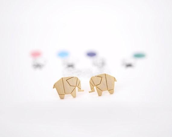 Fashion origami elephant stud earrings Zinc alloy silver plated stud earrings for women can mix color