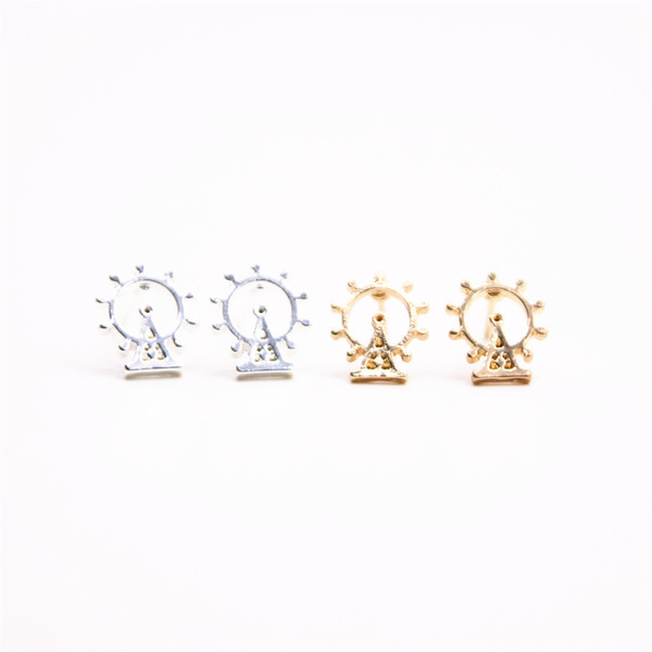 Hollow out water tower gold stud earrings Landscape architecture stud earrings Free shipping retail and wholesale mix