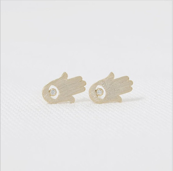 Fashion gold stud earrings evil eye stud earrings Rhinestone palm combined stud earrings wholesale free shipping