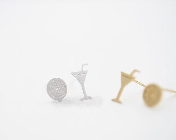 The latest elements cocktail and lemon slice stud earrings Zinc alloy silver plated Stud Earrings for women