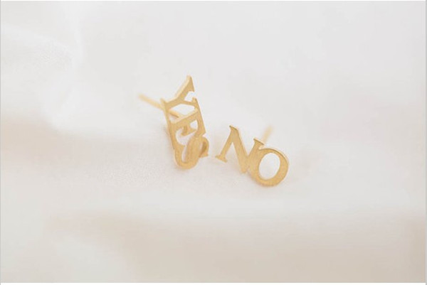 2018 Fashion gold stud earrings YES and NO letters stud earrings for women wholesale free shipping