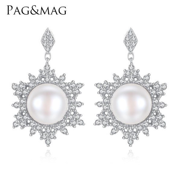 PAG&MAG New Design 925 Silver Snowflake Shape Drop Earring Mounting Natural Bread Pearl For Women Valentine's Day Gift Jewelry