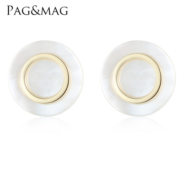 PAG&MAG Brand 2017 Classic Style 925 Sterling Silver Round Shell Pearl Stud Earrings For Women Wedding Jewelry