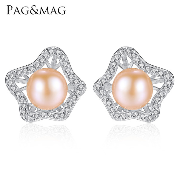 PAG&MAG Brand Romantique Flower Shape 925-Sterling-Silver Natural FreshWater Pearl Earrings Fine Jewelry For Women Gifts 2018