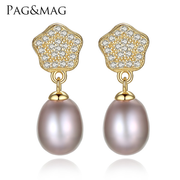 PAG&MAG Brand Fine Jewelry Classic Star Stud Earrings Oval Natural Pearl with S925 Silver Brincos for Women Party Bijoux