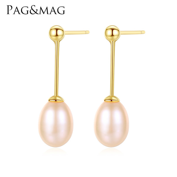 PAG MAG Classic 925 Silver 7-8MM Korean Fashion Jewelry Wholesale Sweet and Simple Natural Pearl Stud Earrings For Women Gift