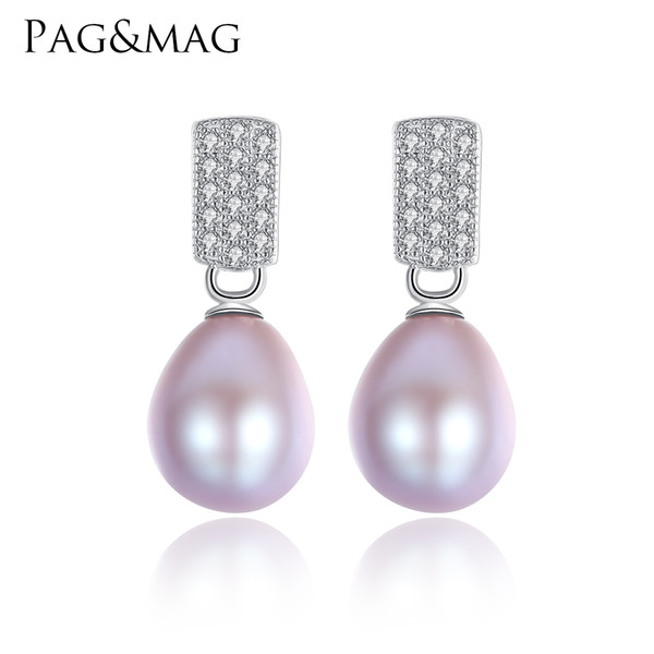 PAG&MAG Brand Small And Simple Design 925 Sterling Silver Stud Earrings With Natural Pearl Drop For Women Jewelry